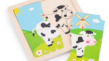 New Classic Toys – Mini Puzzle 木製彩色乳牛圖案系列拼切套裝玩具 #10526