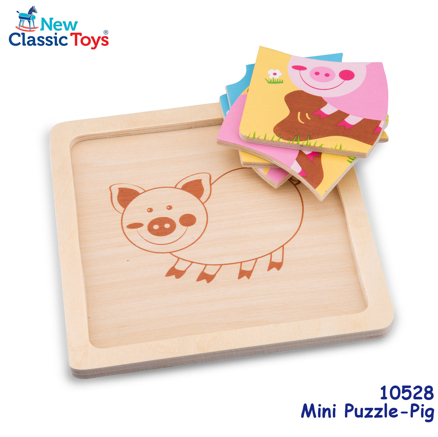 New Classic Toys - Mini Puzzle 木製彩色豬仔圖案系列拼切套裝玩具 #10528 3