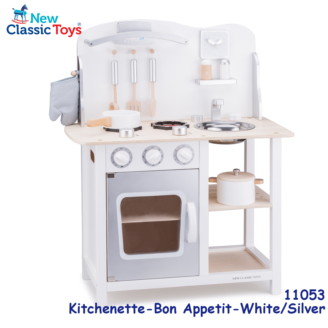 New Classic Toys - 木製銀色現代經典廚房系列套裝玩具 #11053 1