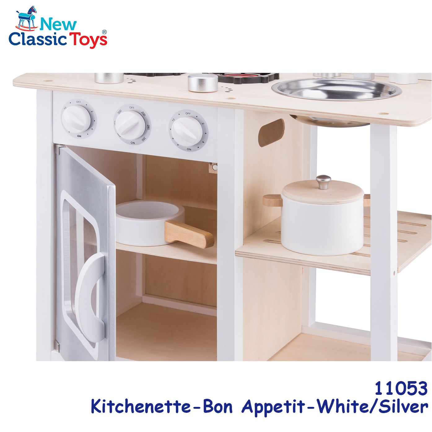 New Classic Toys - 木製銀色現代經典廚房系列套裝玩具 #11053 3