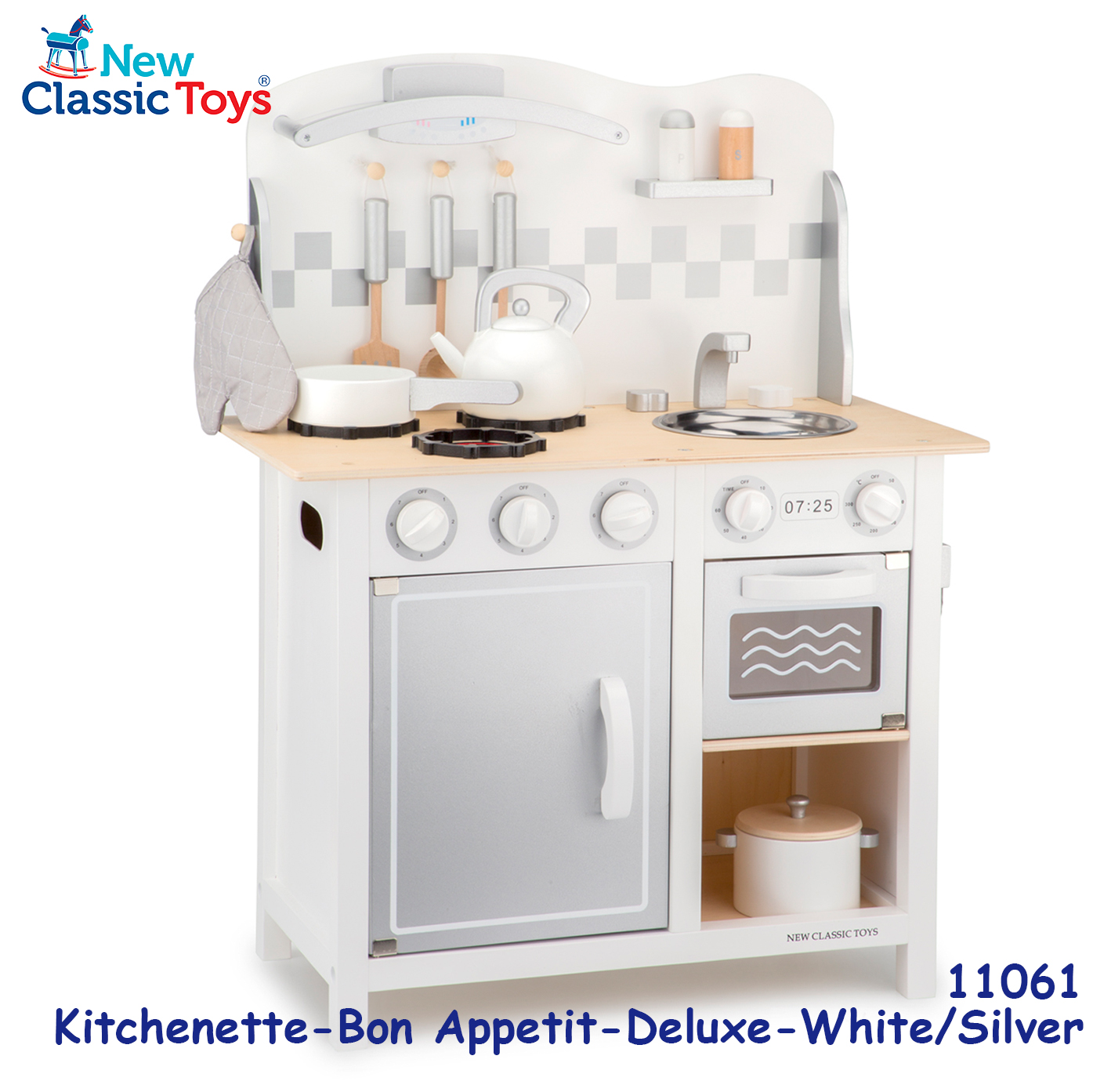 New Classic Toys - 木製豪華配置版閃亮銀色廚房系列套裝玩具 #11061 1