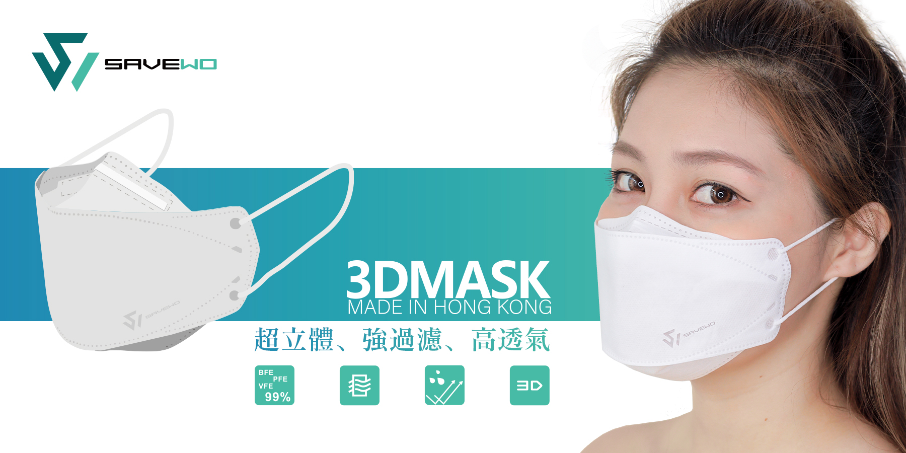 SAVEWO 3DMASK V1 救世超立體口罩 - 清涼型 3MM圓耳帶 (30片獨立包裝/盒) 7