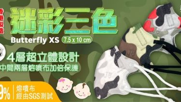 JWo WFN98 Butterfly-XS 幼兒至小童立體口罩-迷彩三色 (7 個裝)