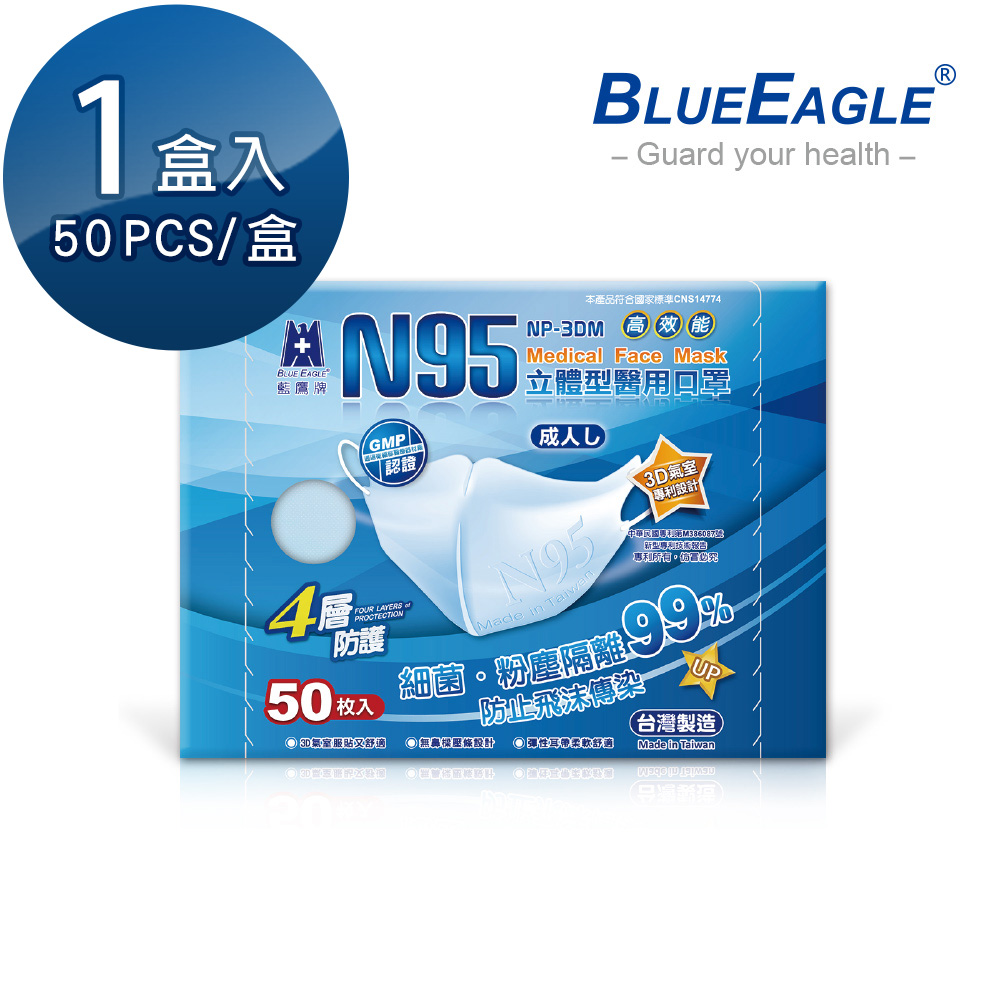 藍鷹牌 NP-3DM 立體型成人醫用口罩(台灣版)(50枚入) 1